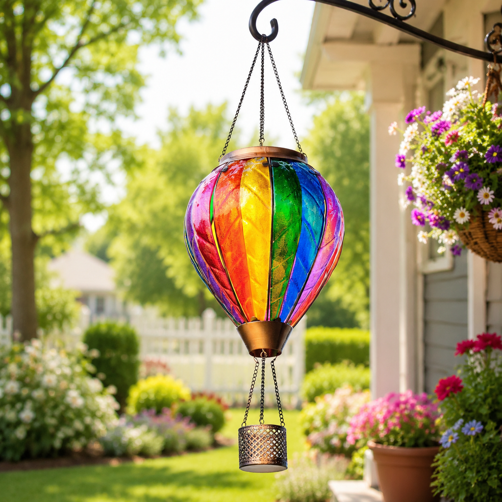 Hot Air Balloon Solar Lantern With Flame Effect