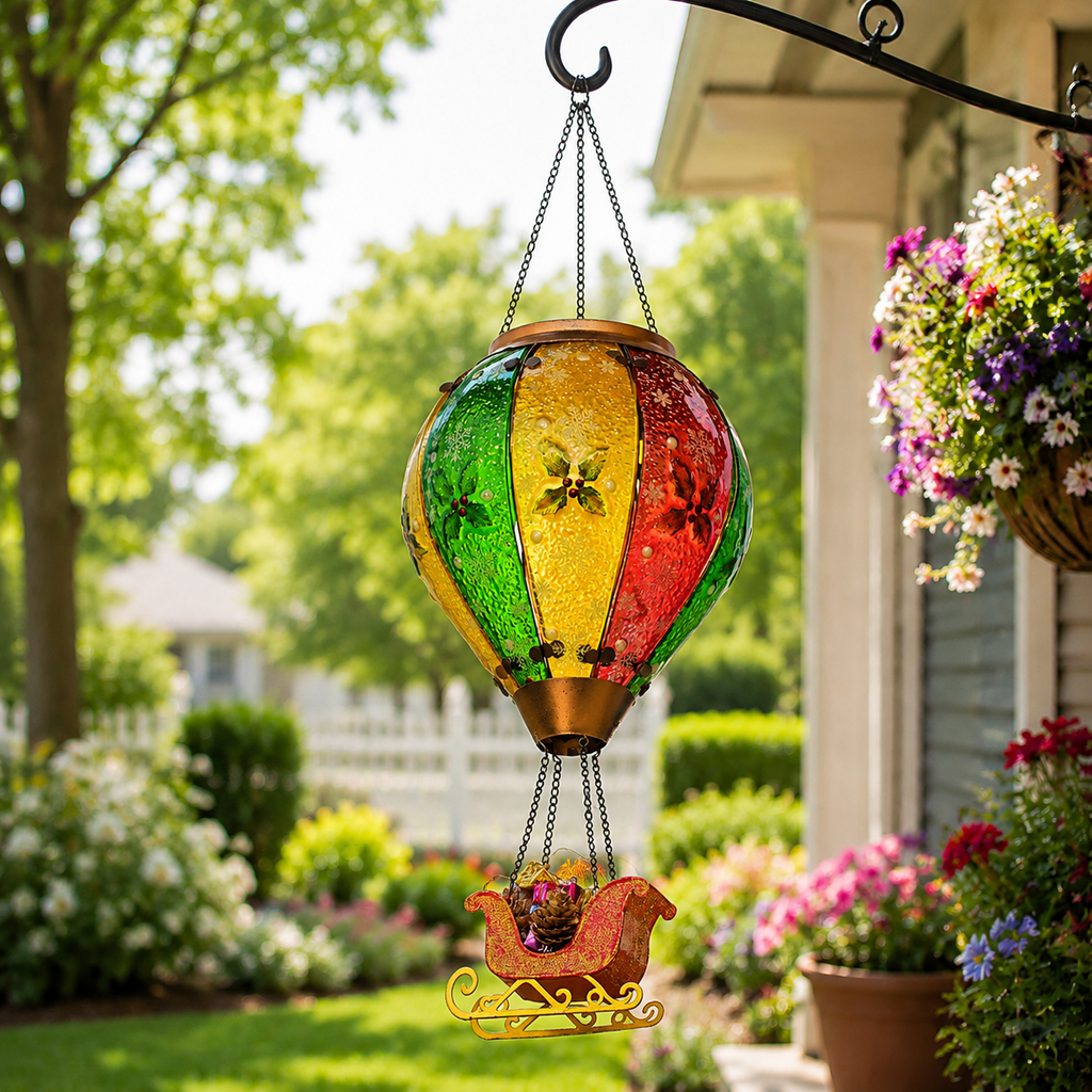 Hot Air Balloon Solar Lantern With Flame Effect