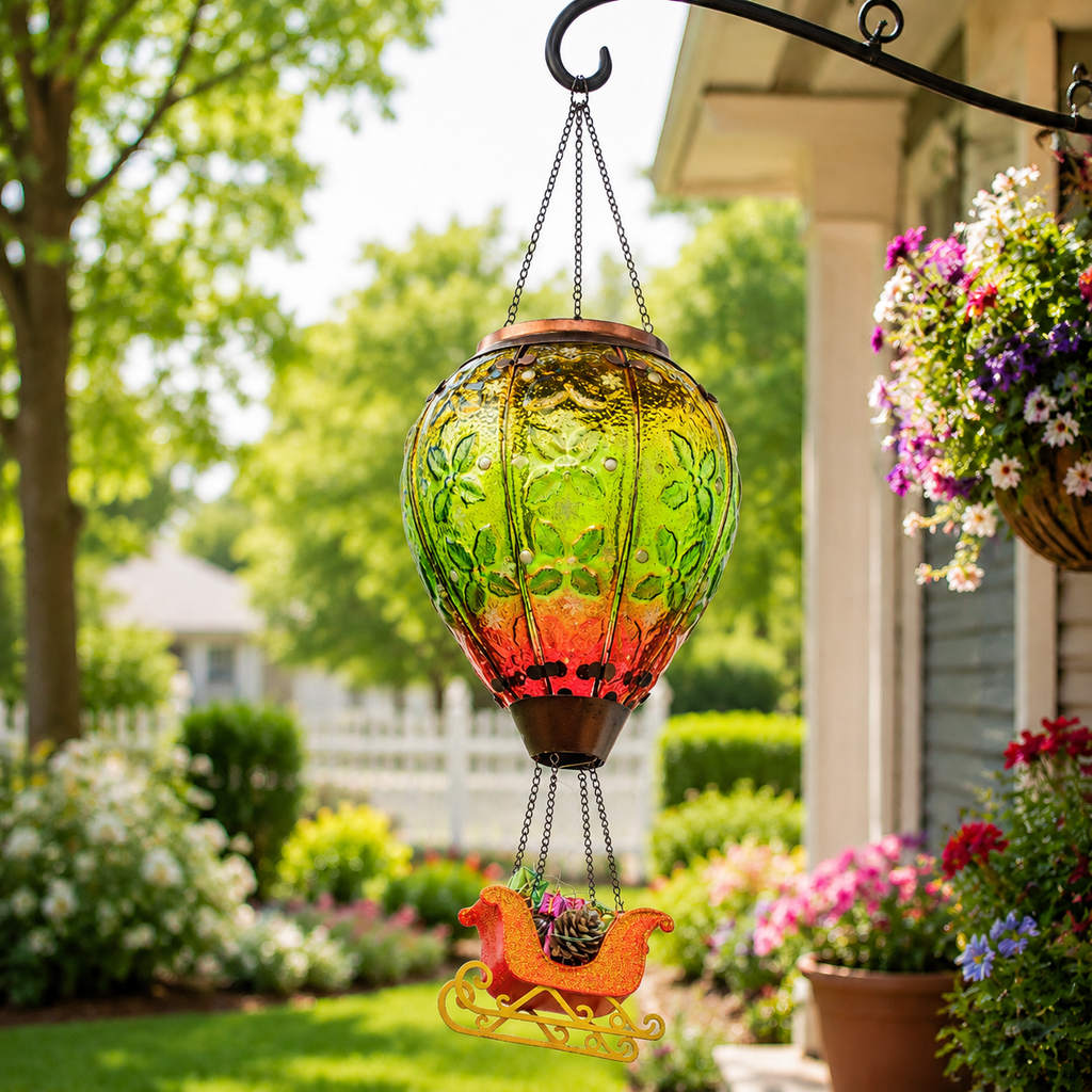 Hot Air Balloon Solar Lantern With Flame Effect
