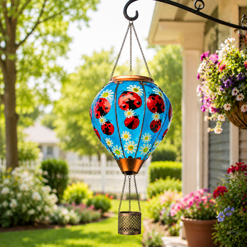 Hot Air Balloon Solar Lantern With Flame Effect