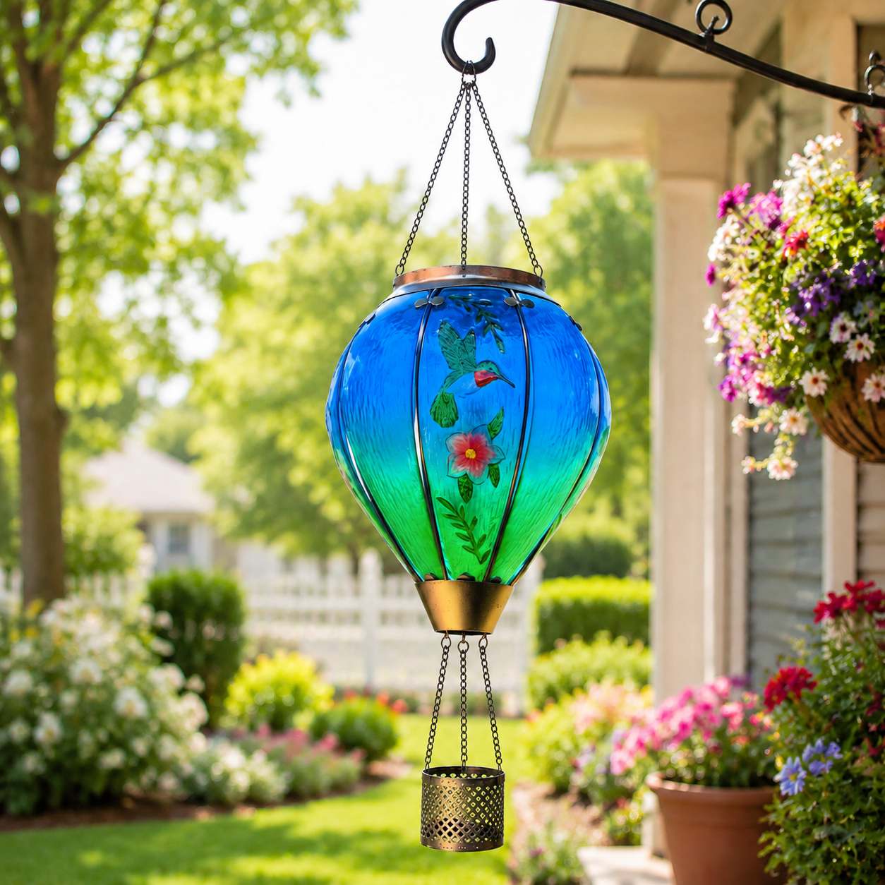 Hot Air Balloon Solar Lantern With Flame Effect