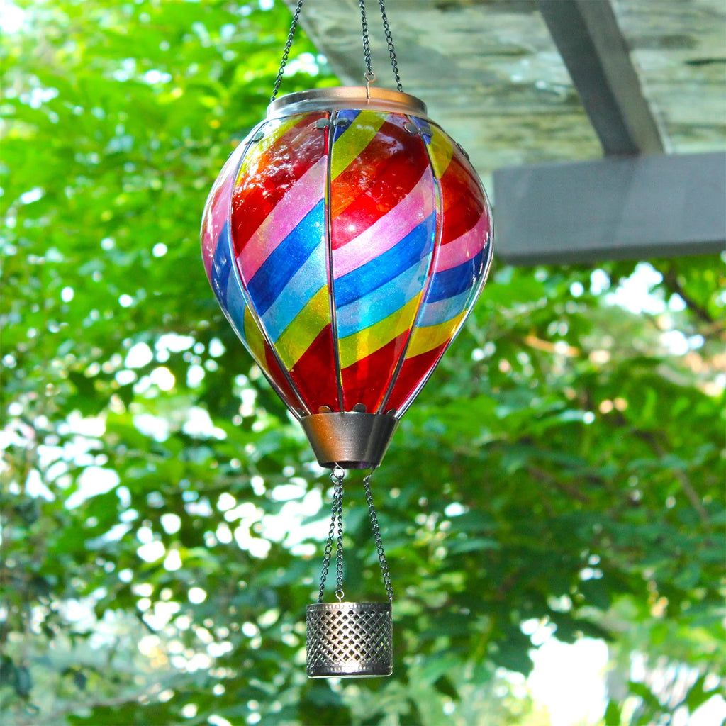rainbow hot air balloon solar lantern for vibrant yard decoration and outdoor parties