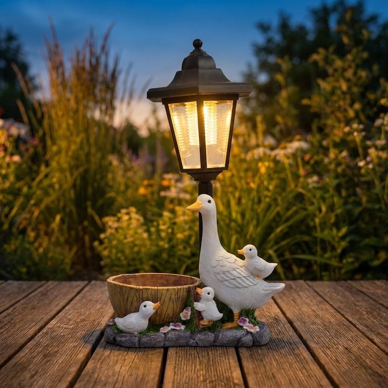 Duck Lantern Solar Garden Statue