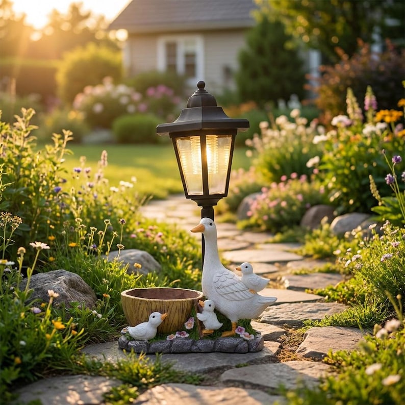 Duck Lantern Solar Garden Statue