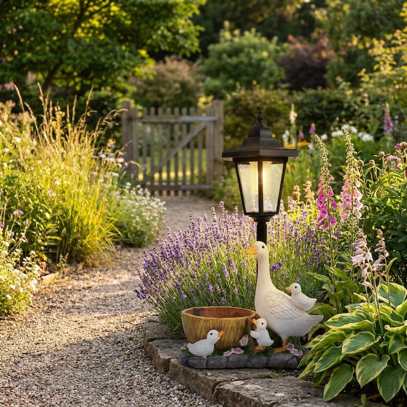 Duck Lantern Solar Garden Statue
