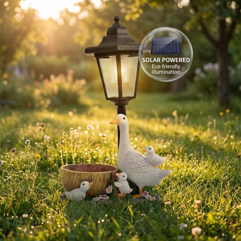 Duck Lantern Solar Garden Statue