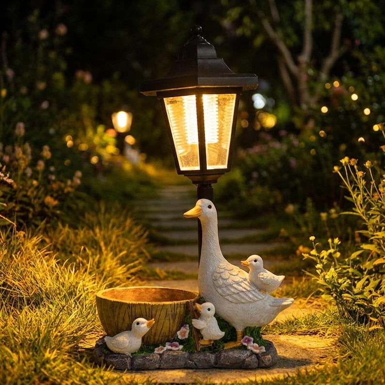 Duck Lantern Solar Garden Statue