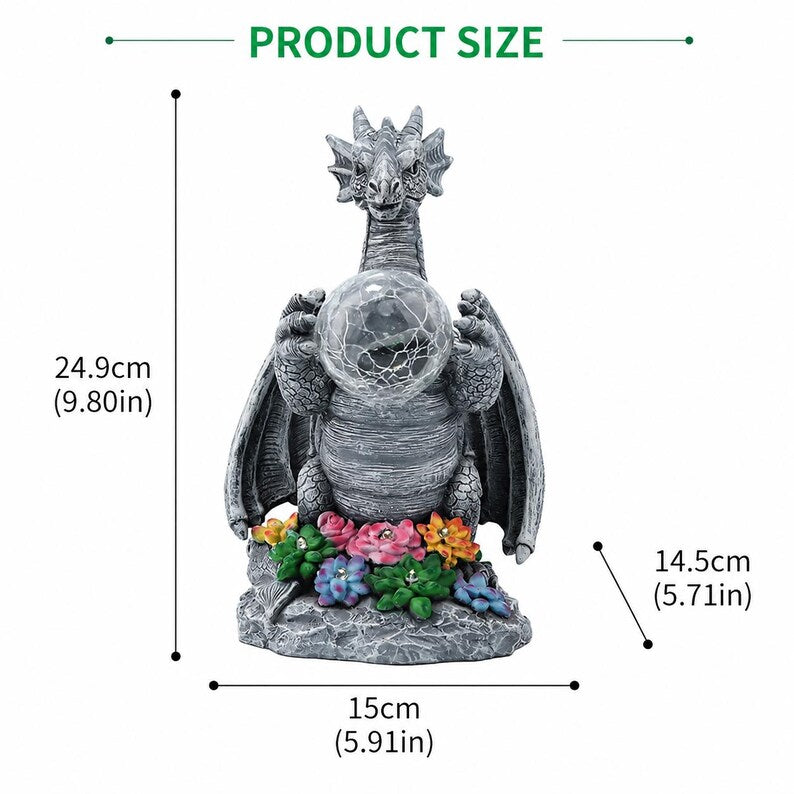 Dragon Crystal Ball Solar Garden Statue