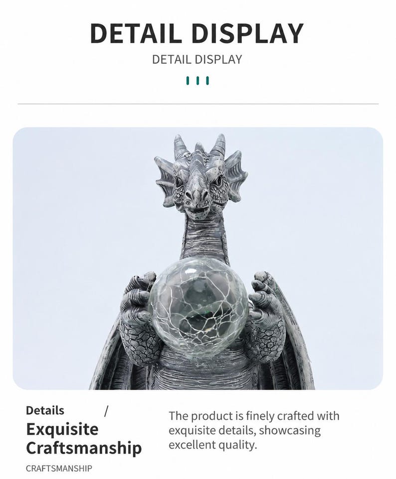 Dragon Crystal Ball Solar Garden Statue