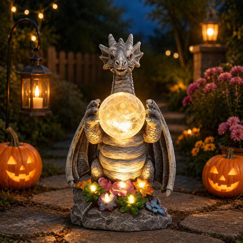 Dragon Crystal Ball Solar Garden Statue