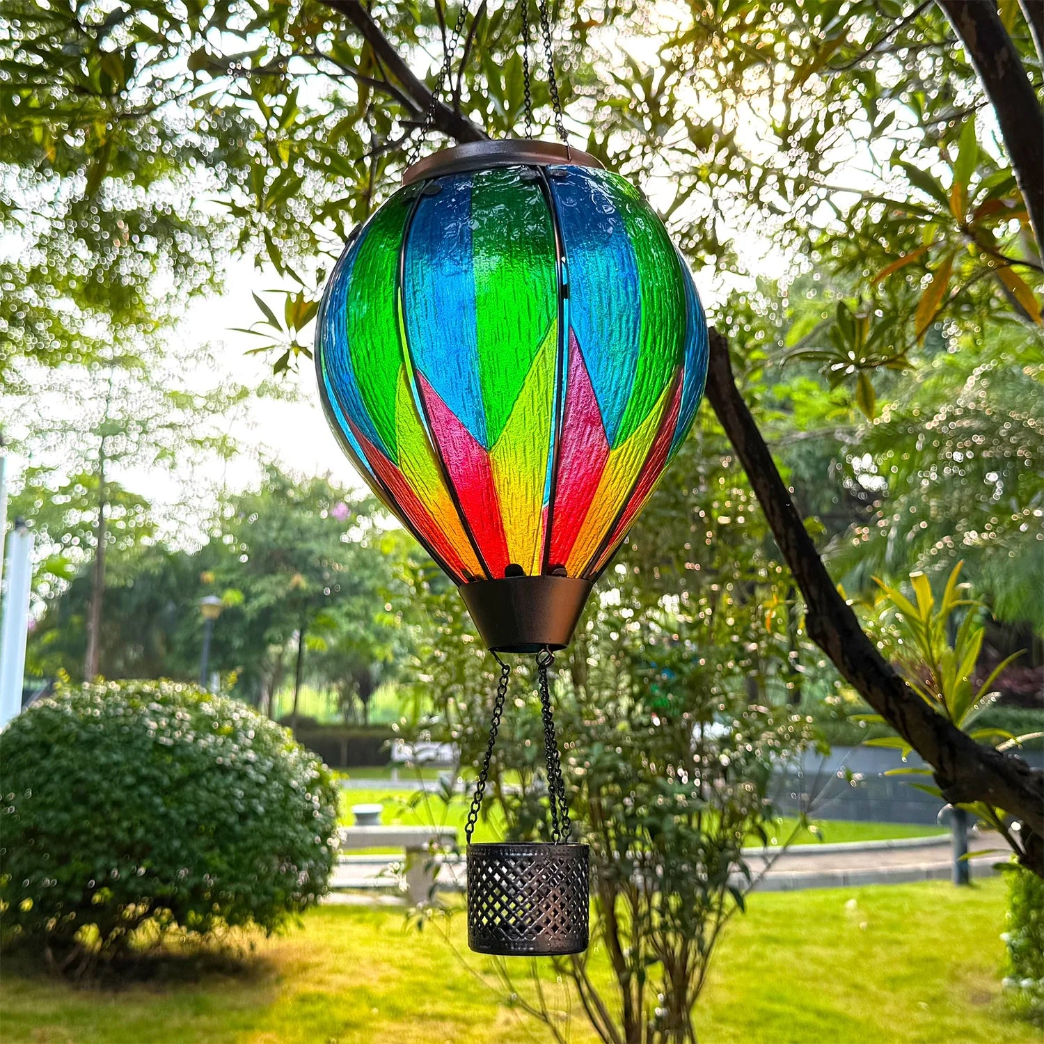 glowing LED balloon lantern illuminating walkway, a beautiful front yard decor idea