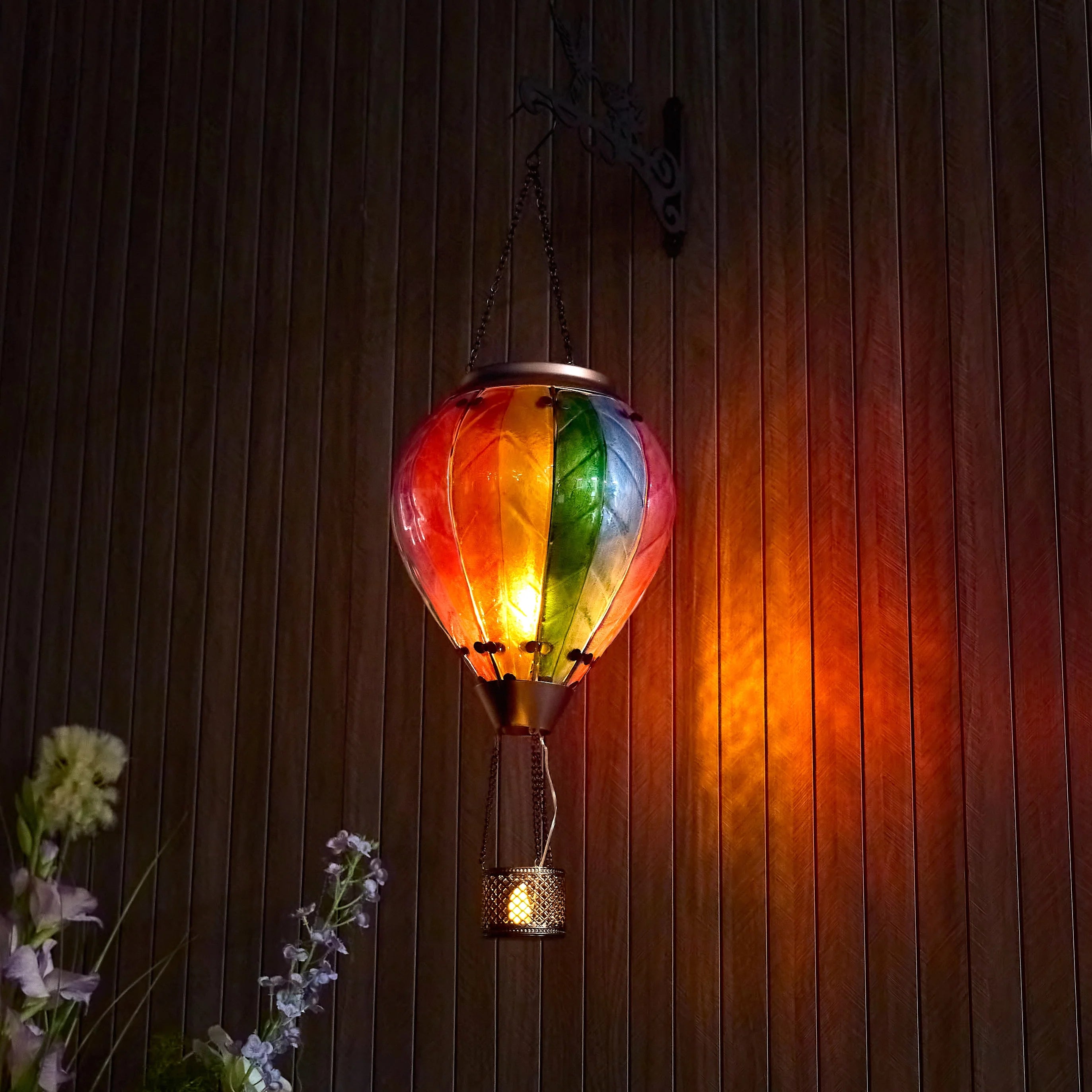close-up of glass texture and rainbow pattern on solar balloon lantern